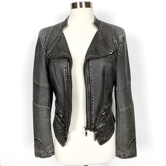 Miss Morena Jackets & Blazers - Miss Morena Grey Vegan Leather Convertible Jacket